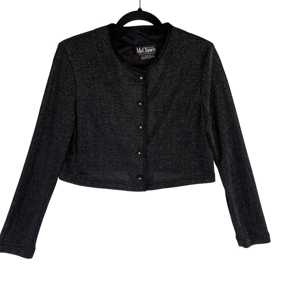 Ms Choice Petite Black Sparkle Cropped Jacket Size 10‎